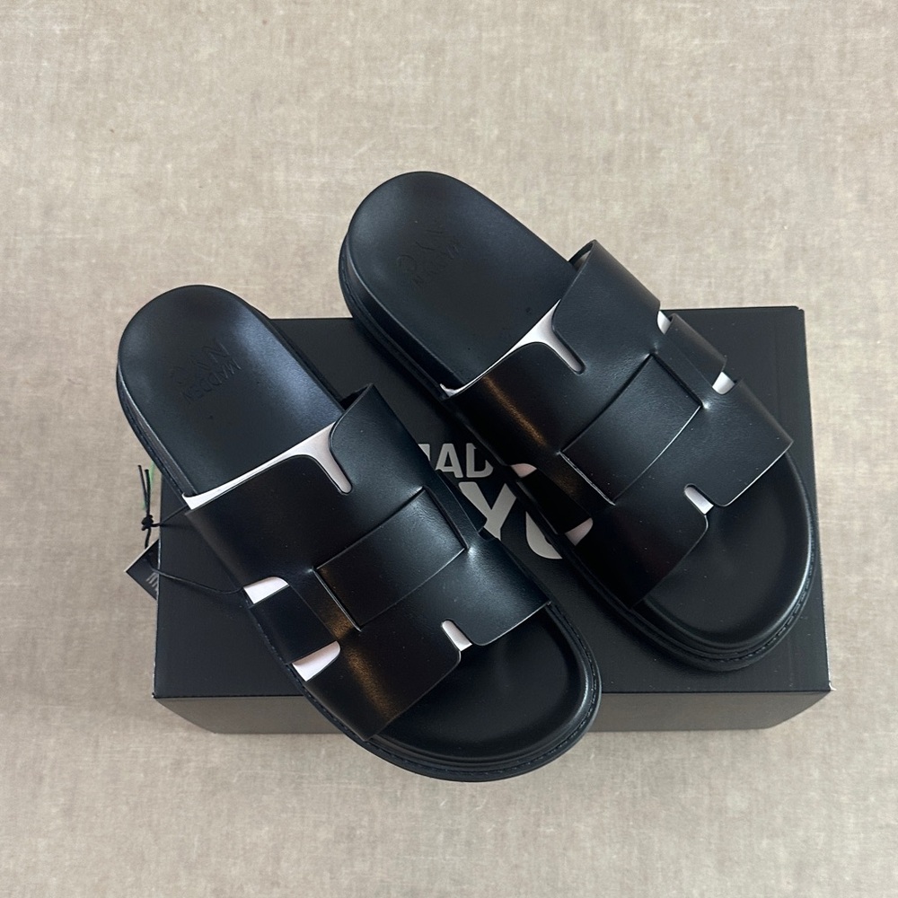 Black Men's Leather Slide Sandals
